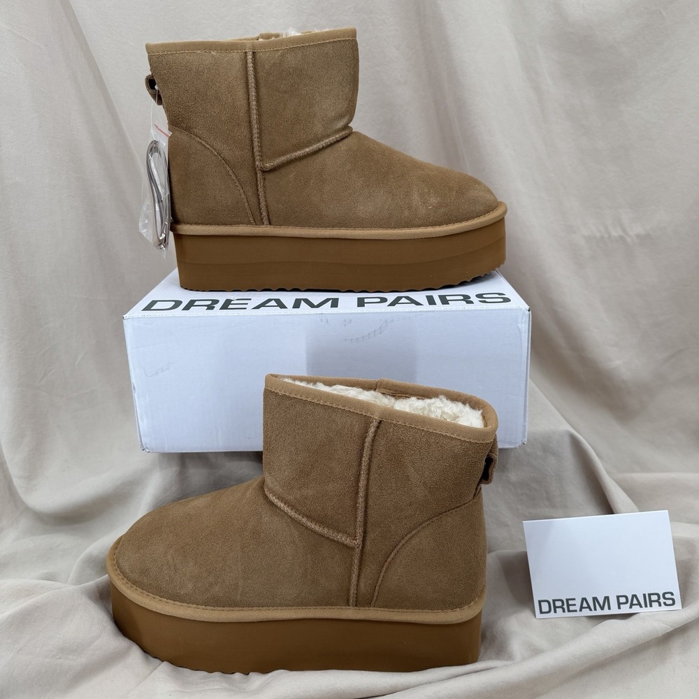 Dream Pairs Platform Suede Boots Women 9 Chestnut Water Resistant DIY Bows